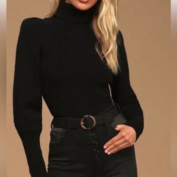 Lulus Sweaters - NWT Lulus Black Ribbed Knit Turtleneck Sweater With Puff Sleeves Womens Size M C